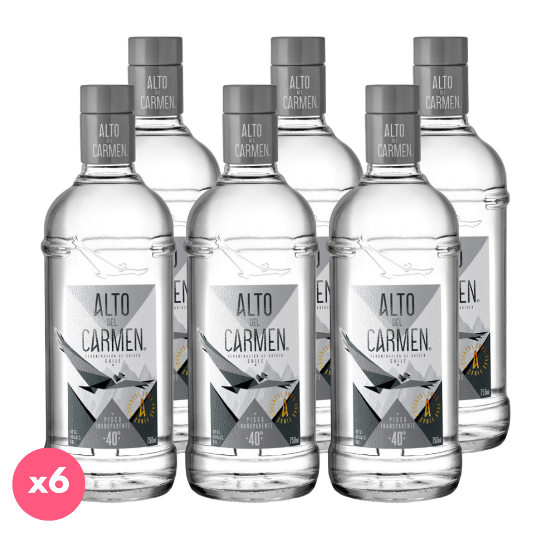 Pack CAJA PISCO ALTO DEL CARMEN TRANSPARENTE: 6x Pisco Alto del Carmen Transparente 750cc 40º alc.  ml