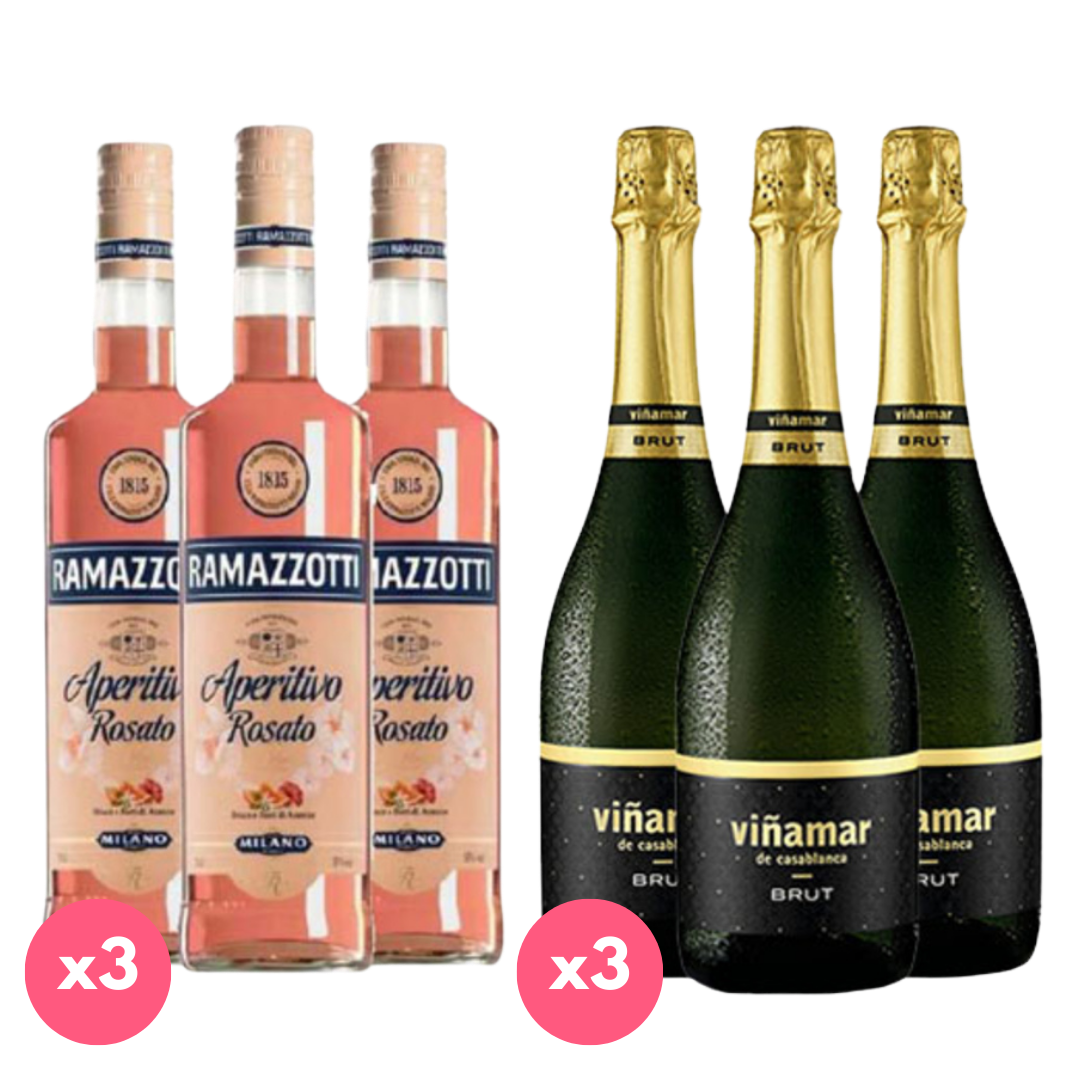 Pack PACK RAMAZZOTTI VIÑAMAR: 3x Licor Aperitivo Ramazzotti Rosatto 700cc + 3x Espumante Viñamar Charmat Brut 750cc  ml