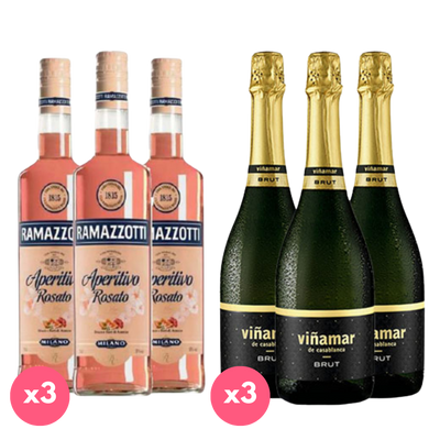 Pack PACK RAMAZZOTTI VIÑAMAR: 3x Licor Aperitivo Ramazzotti Rosatto 700cc + 3x Espumante Viñamar Charmat Brut 750cc  ml