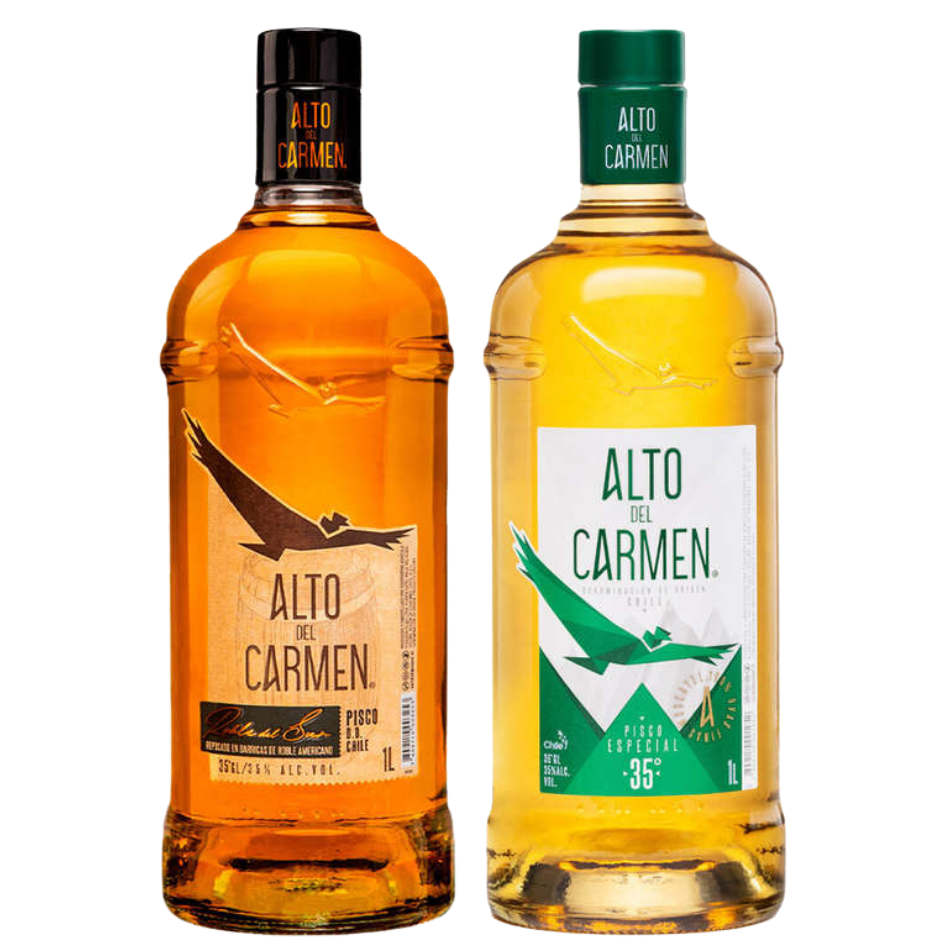 Pack ALTO DEL CARMEN LITRO: Pisco Alto del Carmen Roble del Sur 35° alc. 1L + 1x Pisco Alto del Carmen 35 grados 1 Litro  ml