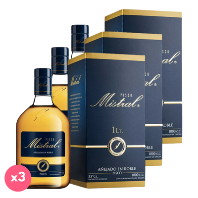Pack Pack Mistral 35° N°3: 3x Pisco Mistral Añejado 1 Litro  ml